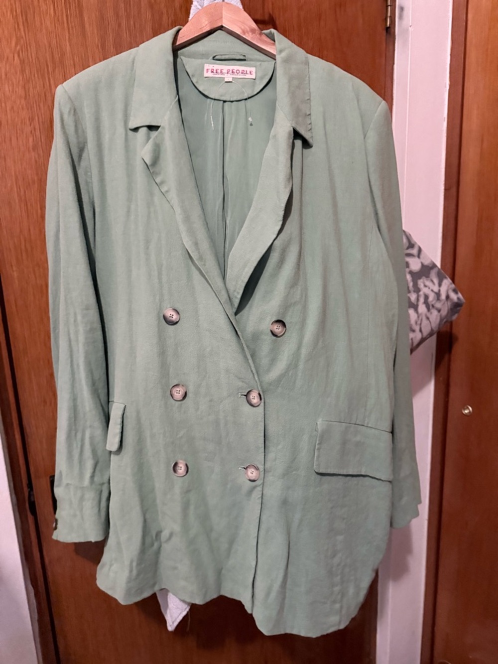 Free People Light Sage Green Double-Breasted Blazer